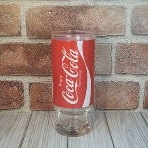 Vintage Enjoy Coke Coca-Cola Footed Pedestal Red White Tumbler Glass Cup 12 oz